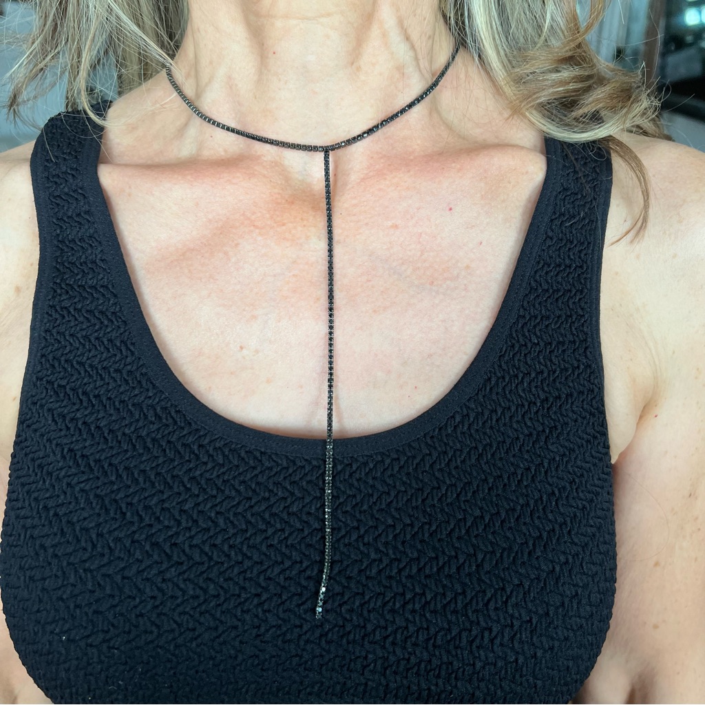 Adina Eden Colored Tennis Lariat Necklace - Black